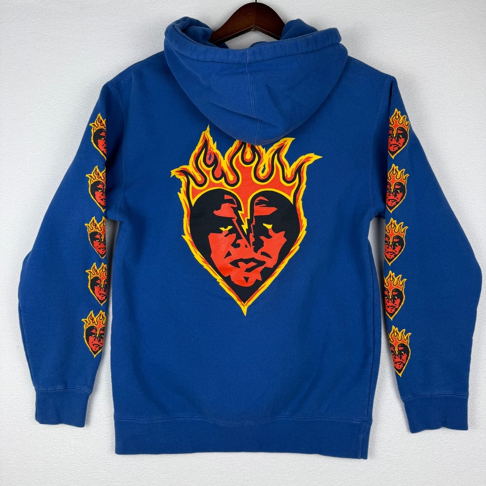 Obey Hoodie Mens Small Blue Burning Heart Andre the Giant Sweatshirt Streetwear